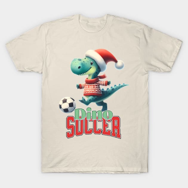 Dinosaur Christmas Soccer T-Shirt by BrisaArtPrints